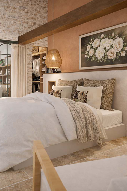 Chambre aménagée dans une grange en pierre à St Pierre-des-Echaubrognes (79)